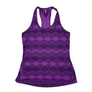 Lucy Brand purple & black diamond print athletic top dry wicking SZ SM